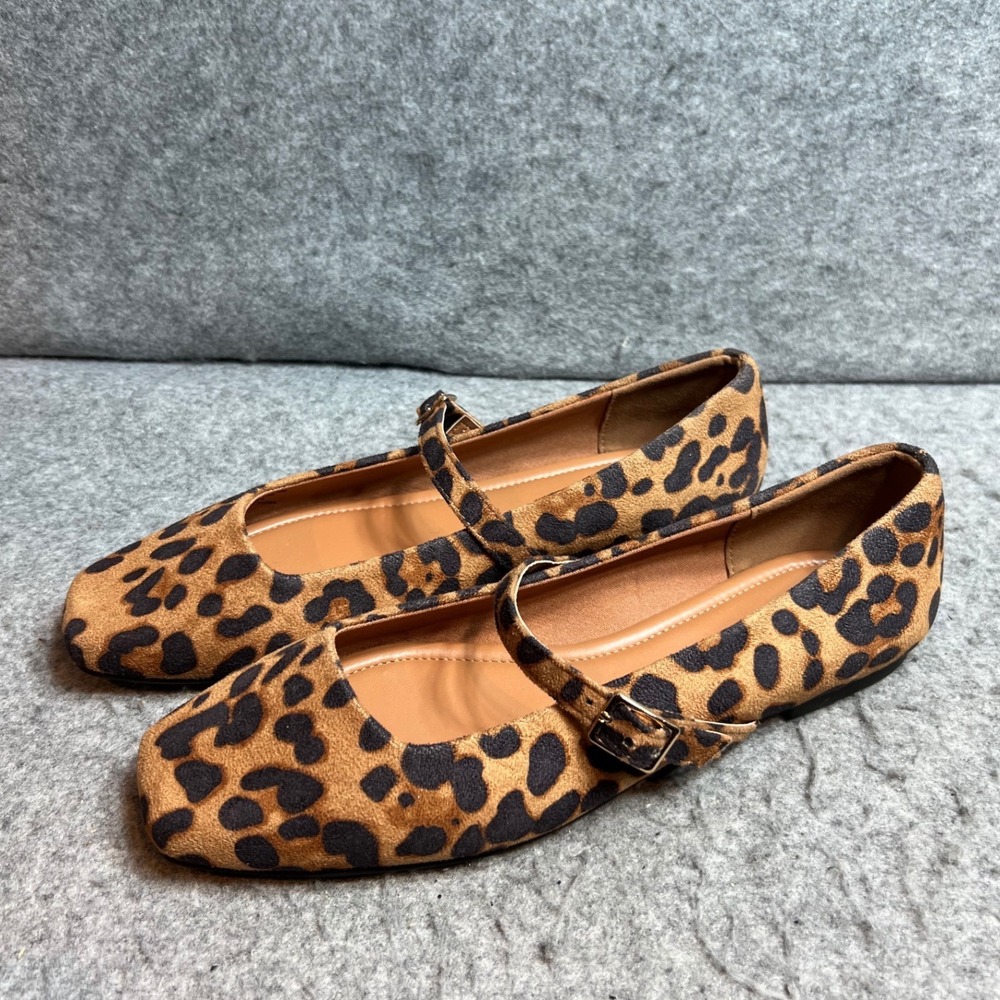 ASOS DESIGN Womens Leopard Print Mary Jane Flats Square Toe Buckle Strap Size 9